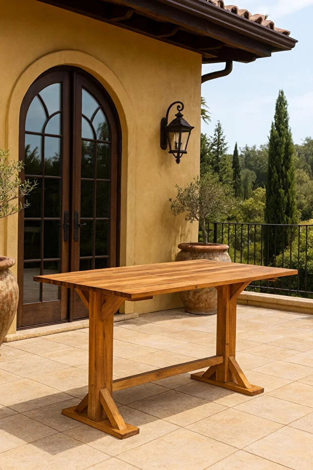 Ahşap Bahçe Masası Yemek Masası 110x63 Cm Ceviz Renk